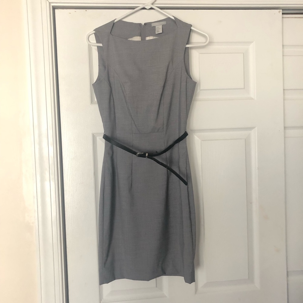 H&M grey work dress with black belt